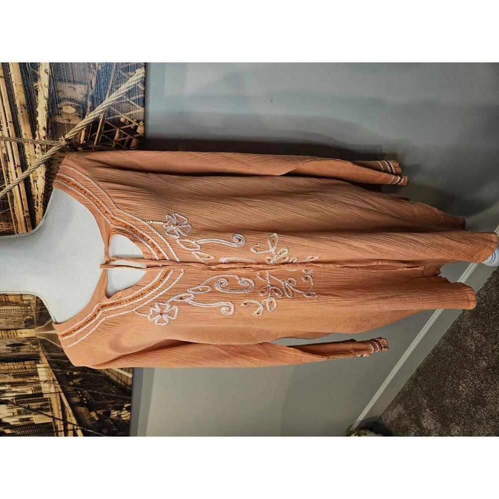 Peach Embroidered Tie-Front Swim Coverup